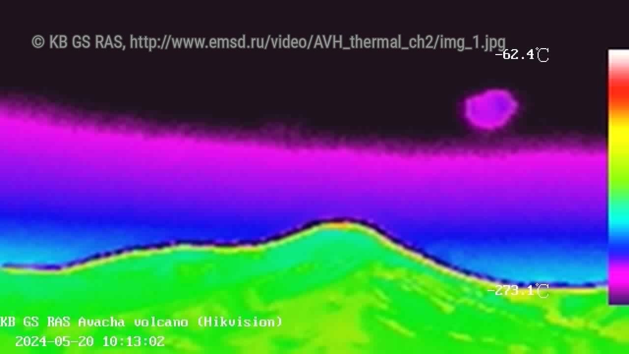 Вулкан Авачинская сопка (изображение камеры с тепловизором)