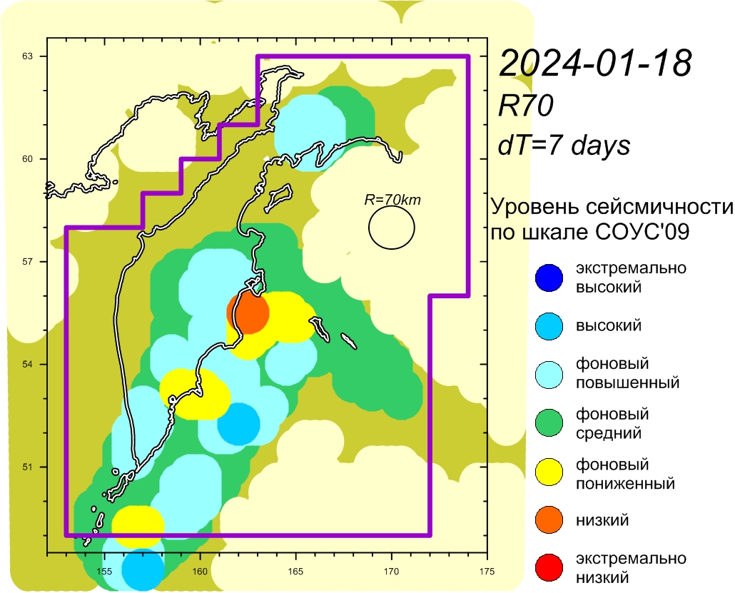 Cейсмическая  обстановка в Камчатском крае по состоянию на 19 января 2024 г.