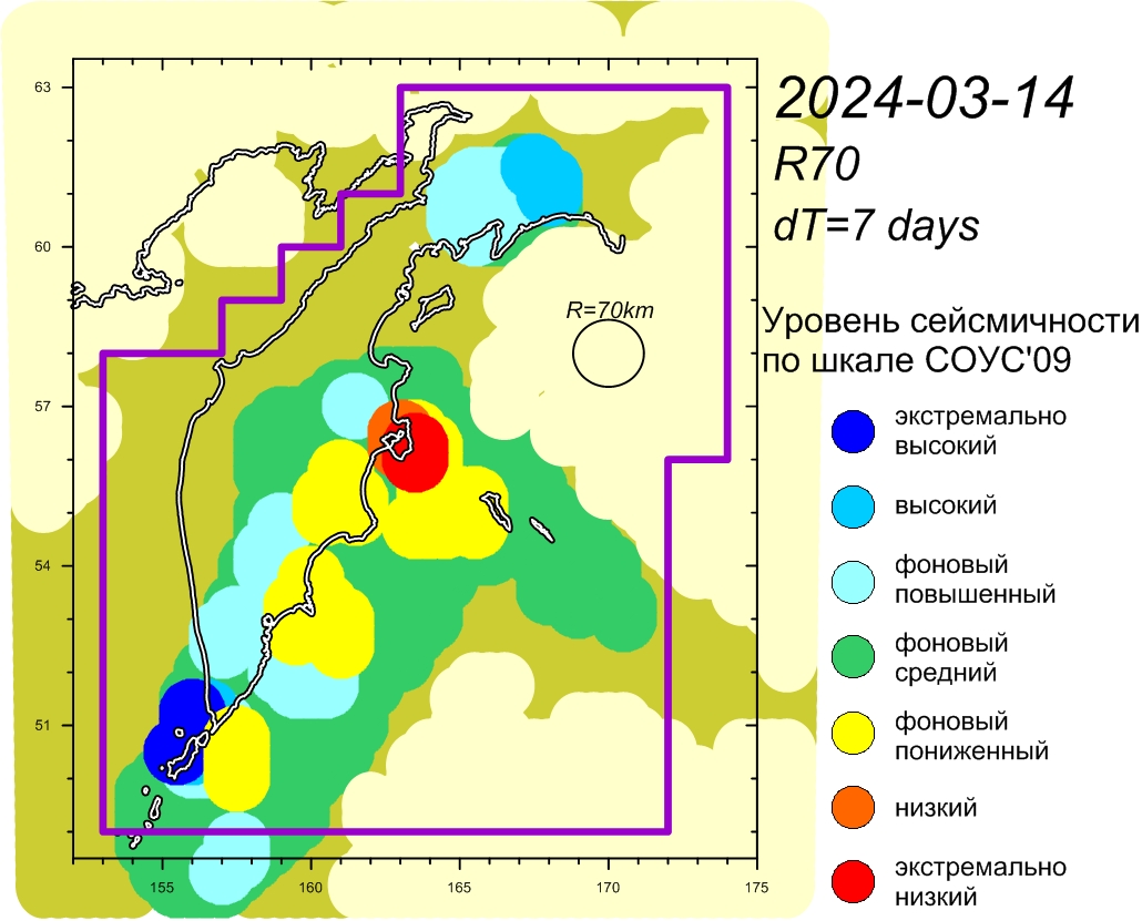 Cейсмическая  обстановка в Камчатском крае по состоянию на 15 марта 2024