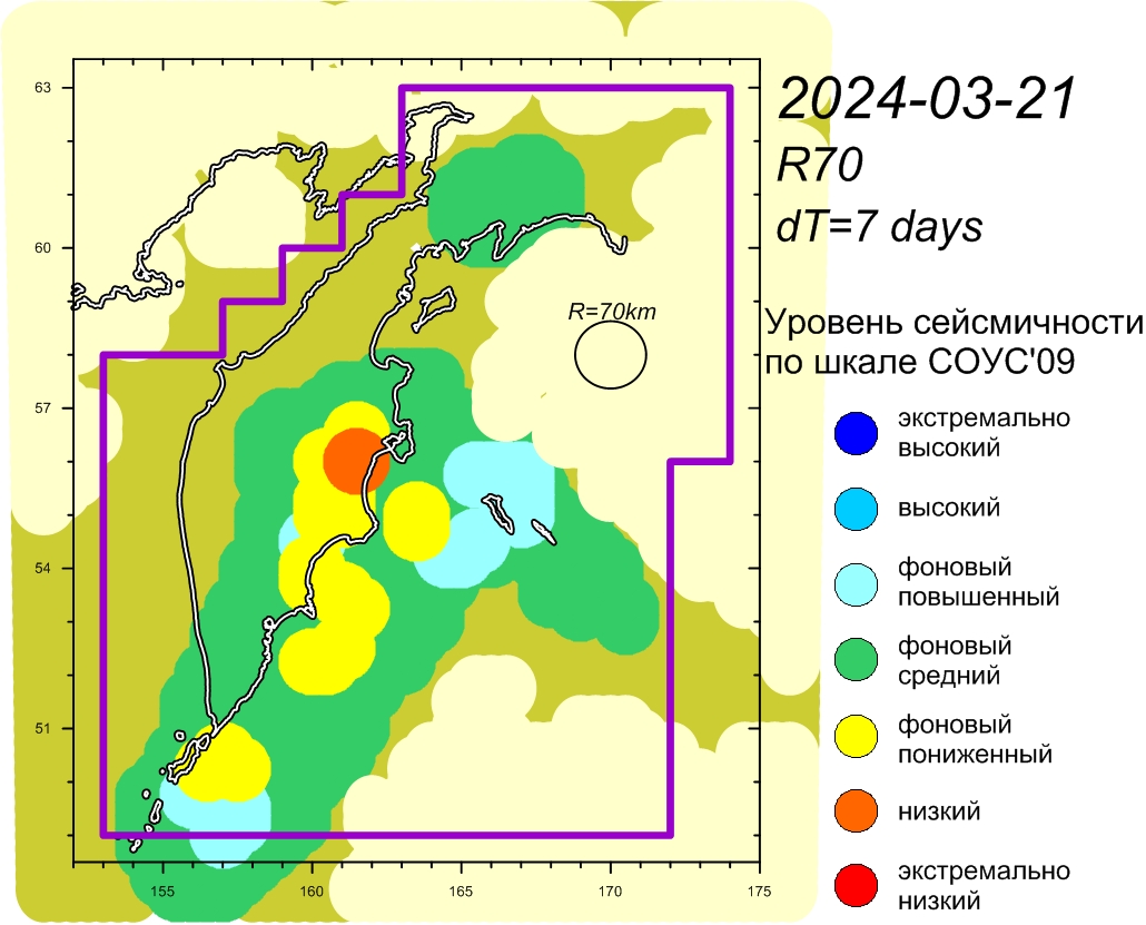 Cейсмическая  обстановка в Камчатском крае по состоянию на 22 марта 2024