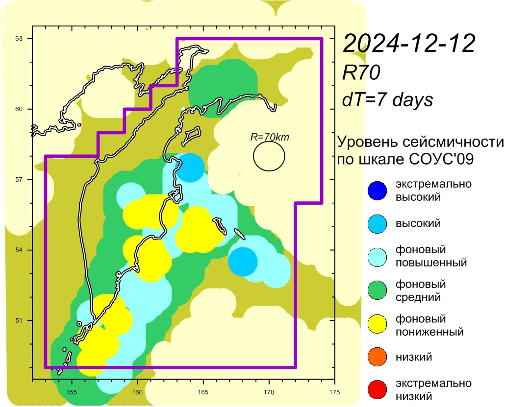 Cейсмическая  обстановка в Камчатском крае по состоянию на 13 декабря 2024