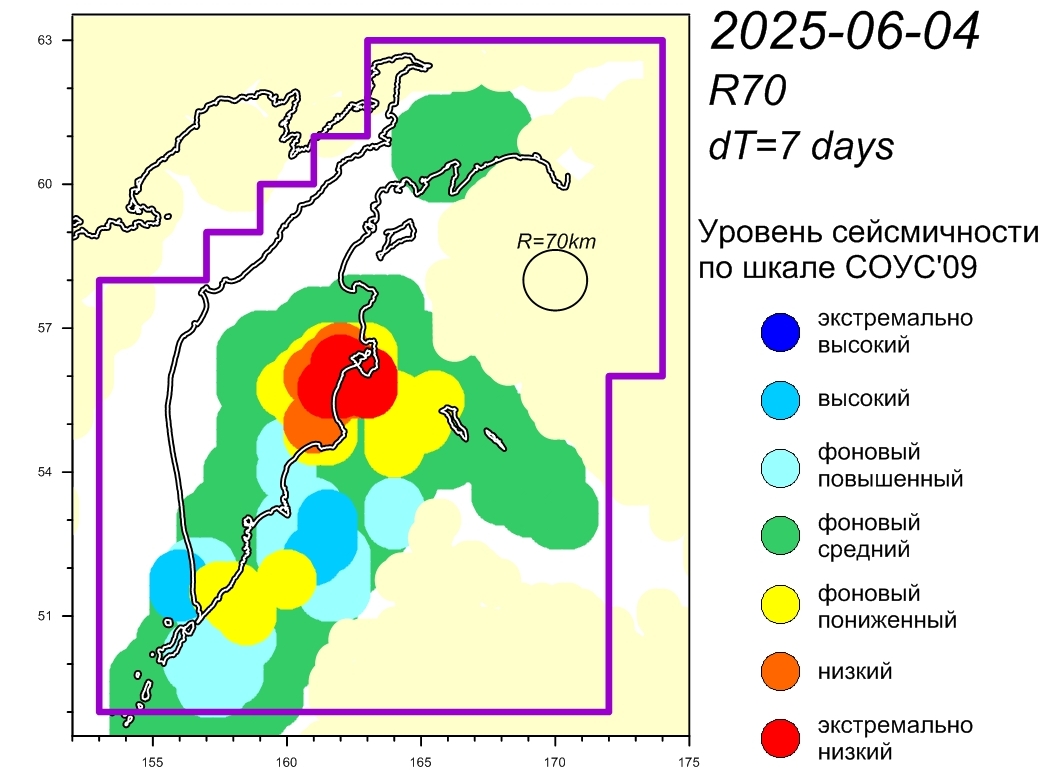 Cейсмическая обстановка в Камчатском крае по состоянию на 06 июня 2025 г.