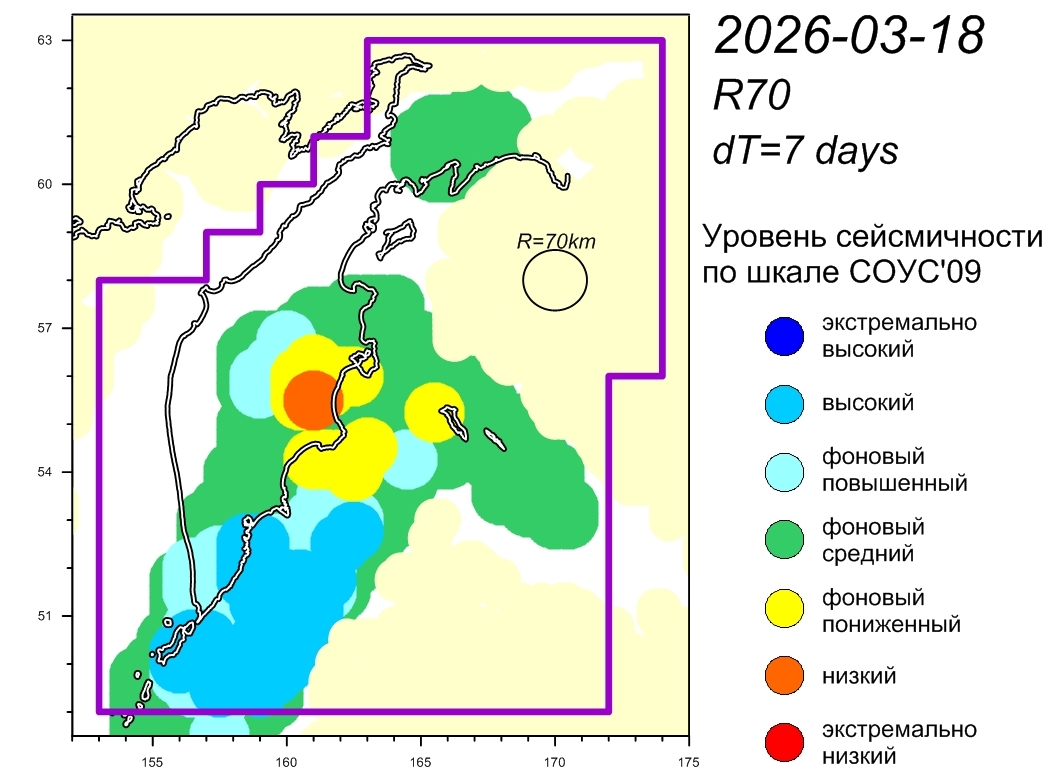 Cейсмическая обстановка в Камчатском крае по состоянию на 20 марта 2026 г.