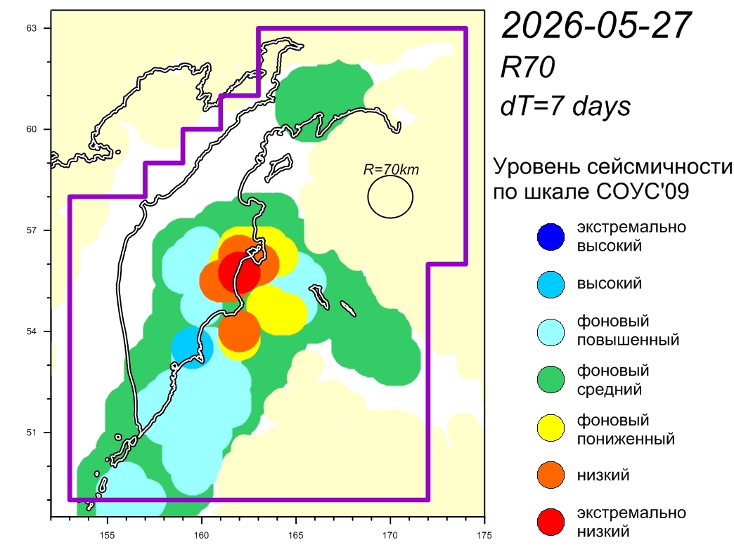 Cейсмическая обстановка в Камчатском крае по состоянию на 29 мая 2026 г.
