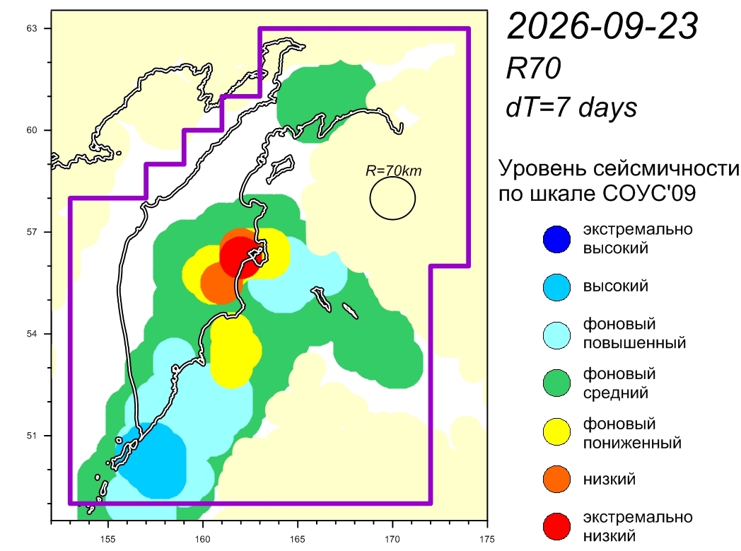 Cейсмическая обстановка в Камчатском крае по состоянию на 25 сентября 2026 г.